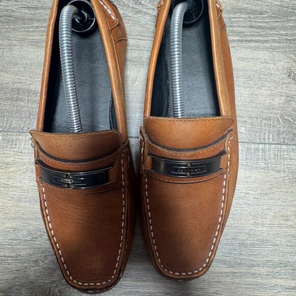 Calvin Klein Mchale Brown Leather Driving Moccasin Loafers Men's Size 9.5 - Picture 2 of 7
